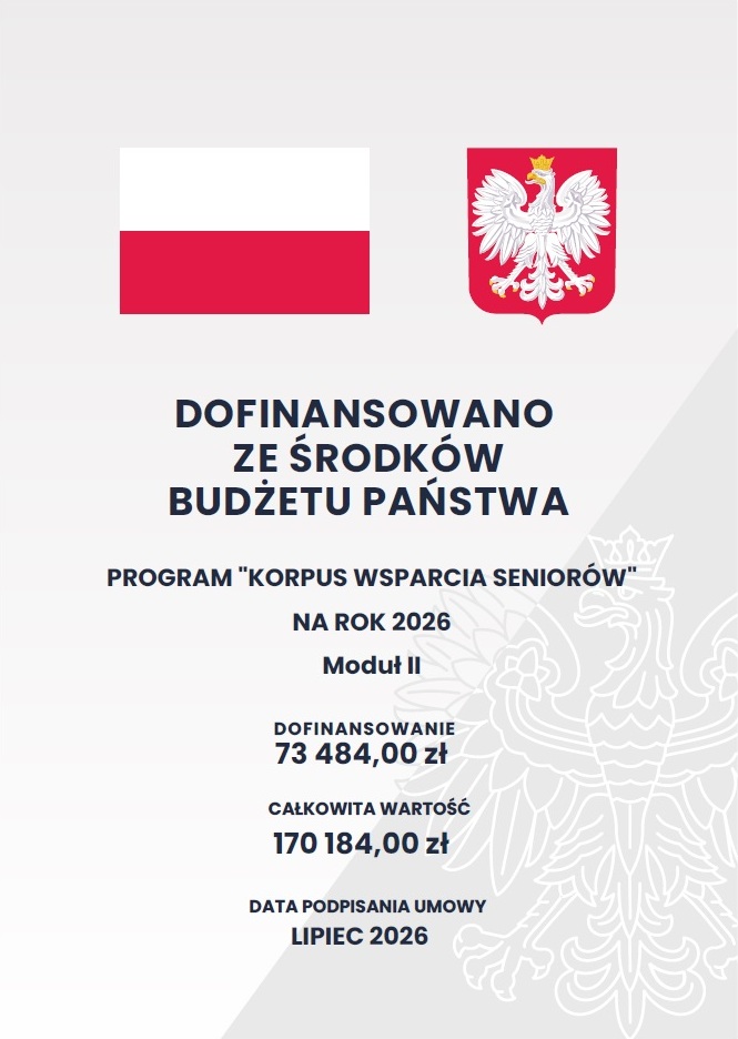 Obraz przedstawia plakat informujący, że zadanie zostało dofinansowane ze środków budżetu państwa.